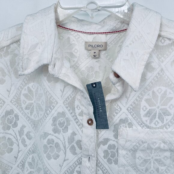 Anthropologie Pilcro Lace Button Down Blouse Size PS White Cotton Blend - Picture 2 of 9